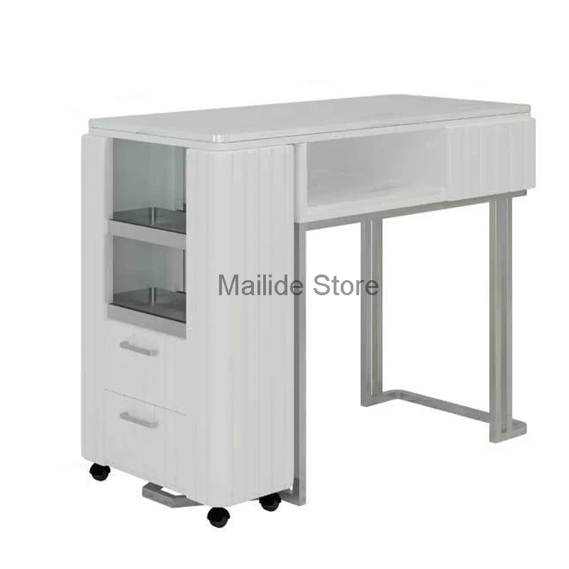 Light Luxury Nail Table Manicure Furniture For Beauty Salon Professional Manicure Table Double Layer With Drawer Nail Tables