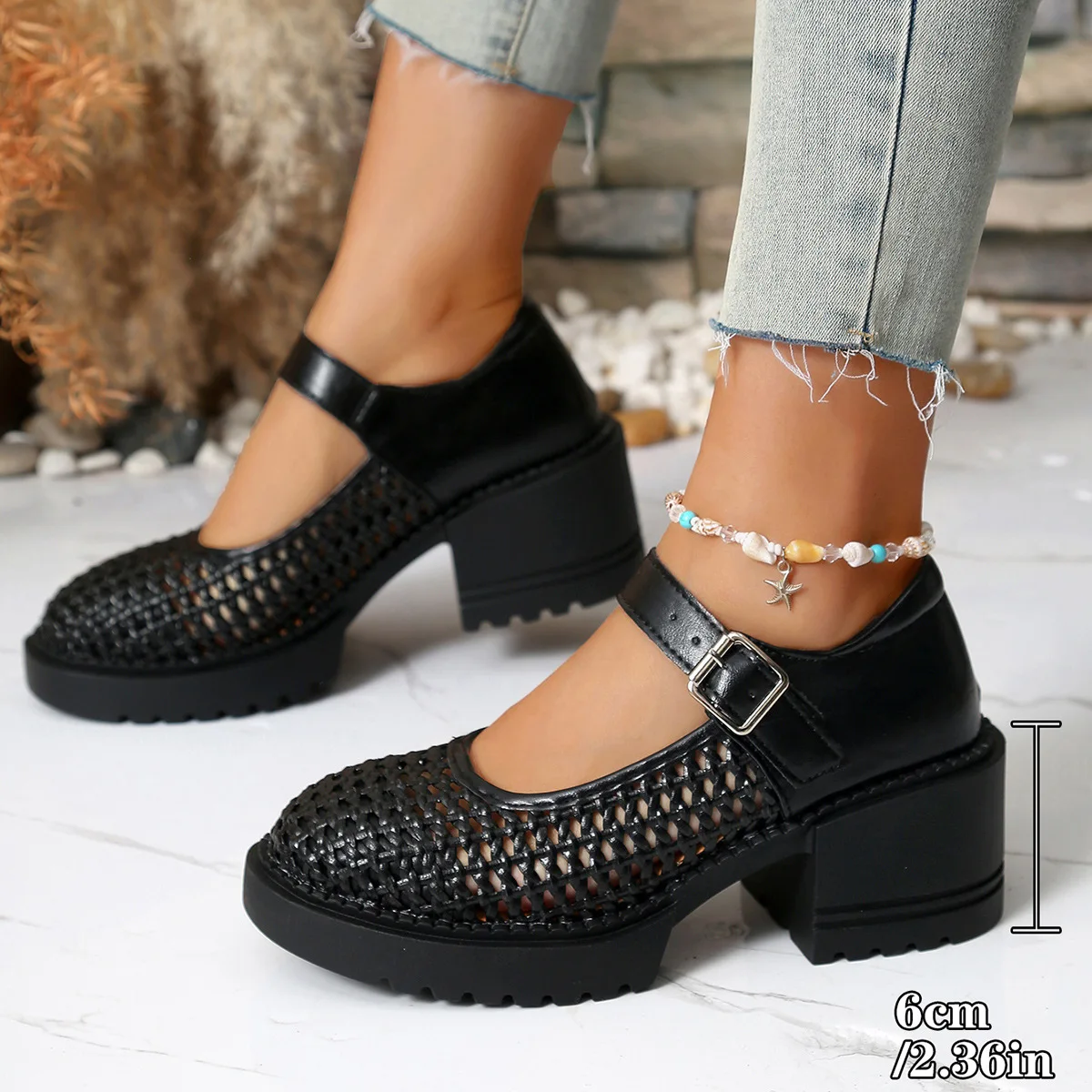 

Women's Woven Roman Sandals Summer Thick Sole Hollow out Casual Shoes Breathable Comfortable Footwear for Ladies
