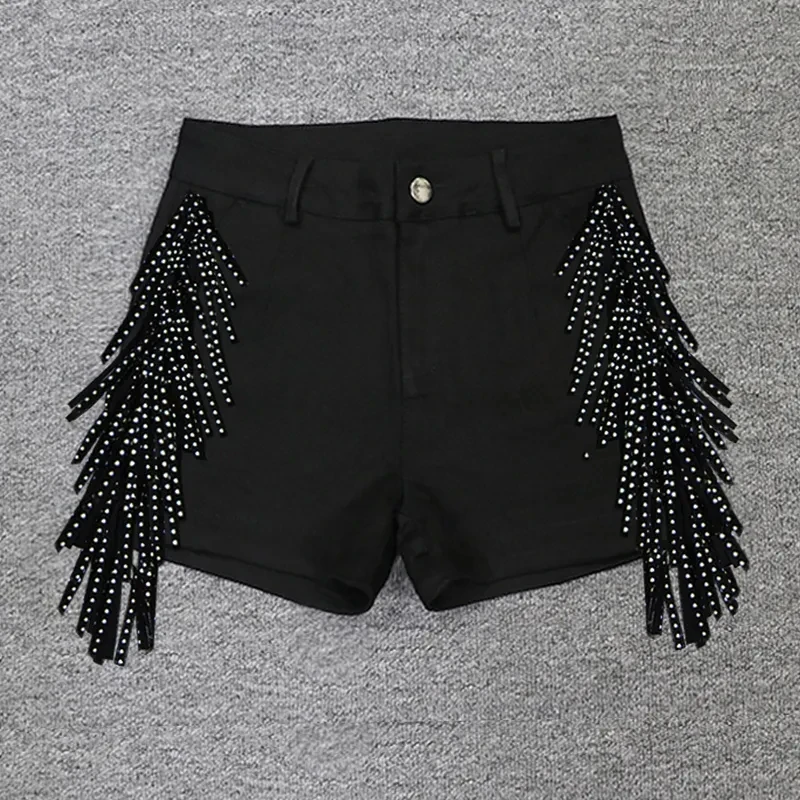 High waisted candy colored Casual Shorts For women Summer New Korean style Tassel Sequin elastic Purple Hot pants Streetwear