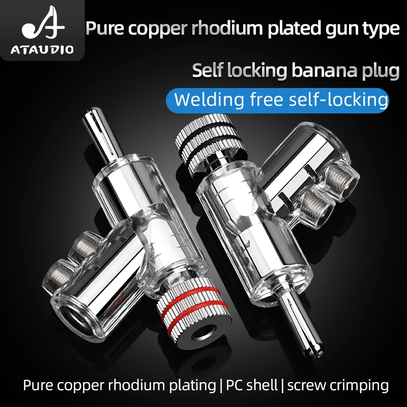 4PCS Hi-end Self-Locking Banana Plug Crystal High Purity Copper Rhodium-plated Gun-type Connectors for Speaker Audio Amplifier