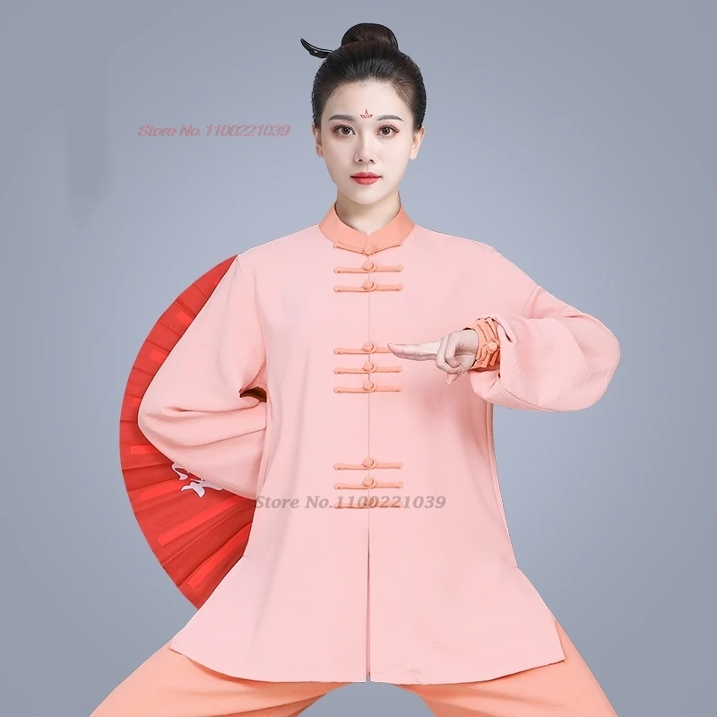 Tops e calças tradicionais de treinamento Kungfu, tai chi, artes marciais vintage, prática de Wushu, roupas de palco, roupas de exercício, 2024