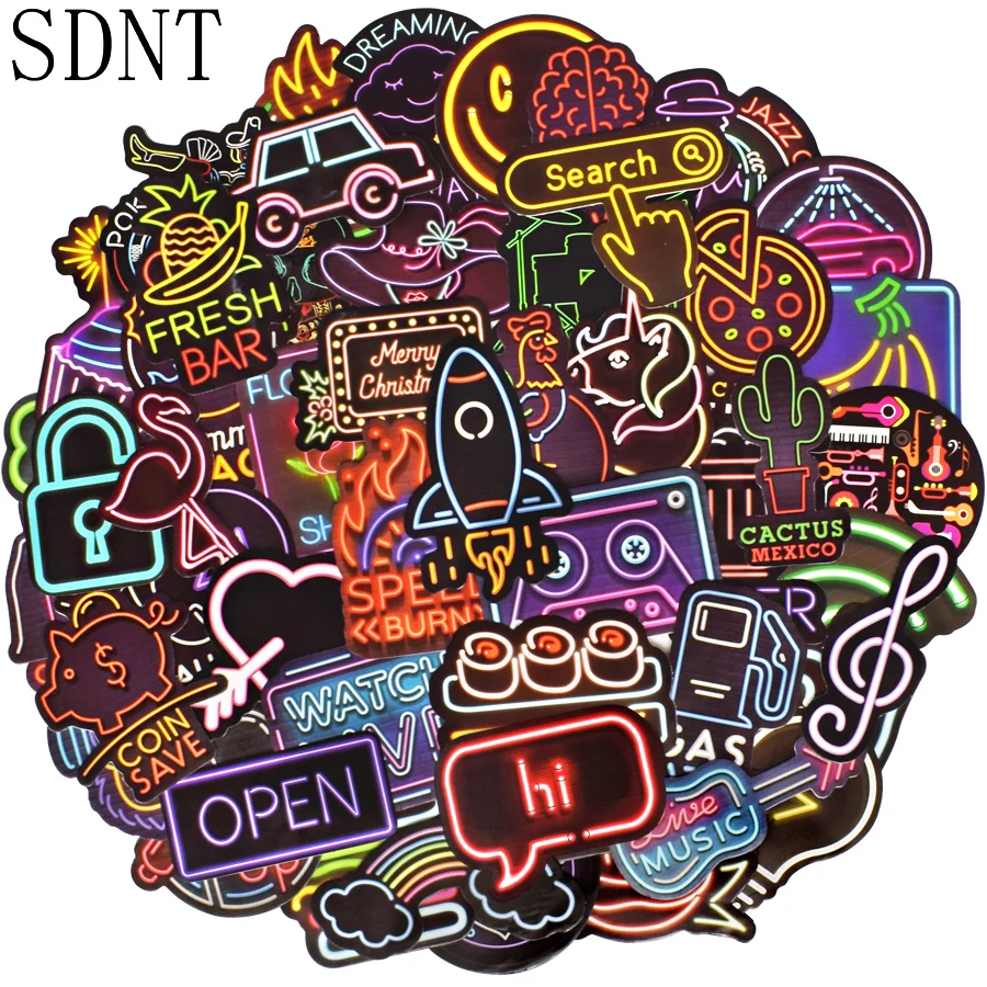 50 PCS Naklejki z neonowymi światłami Estetyczny klasyczny styl retro neonowy Anime Graffiti Śliczne naklejki Naklejki DIY Samochód Laptop Telefon Rower