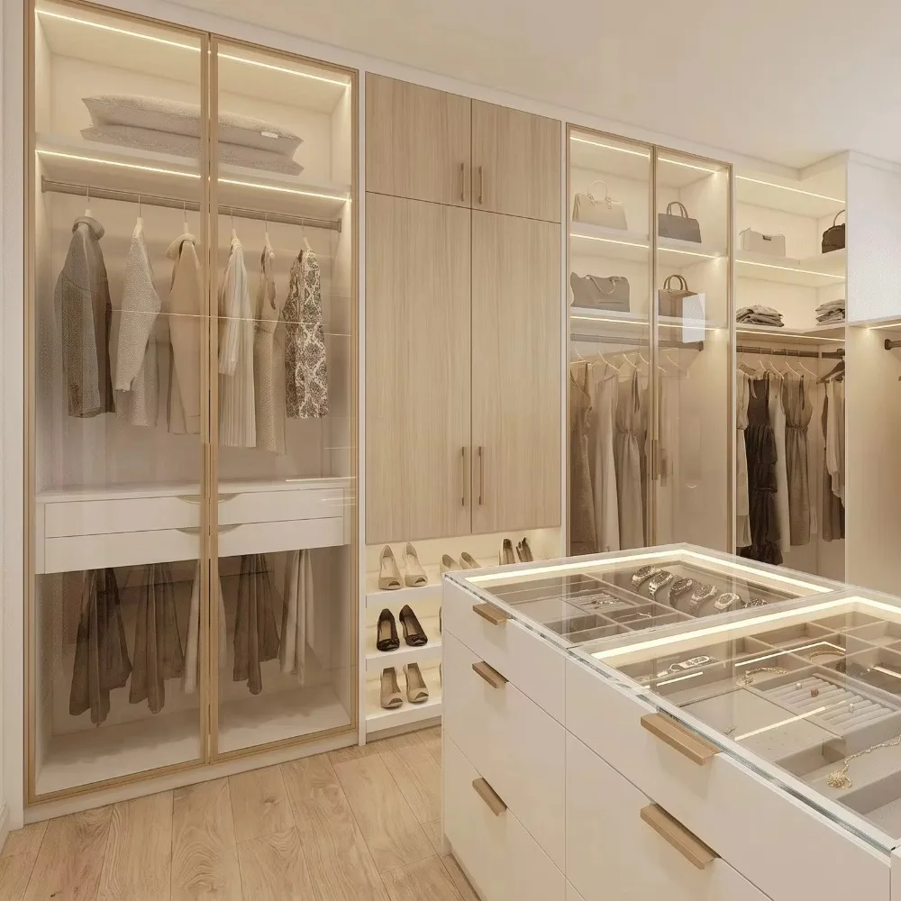 Modern Style Closet Custom Glass Door Wardrobe Bedroom Storage Furniture