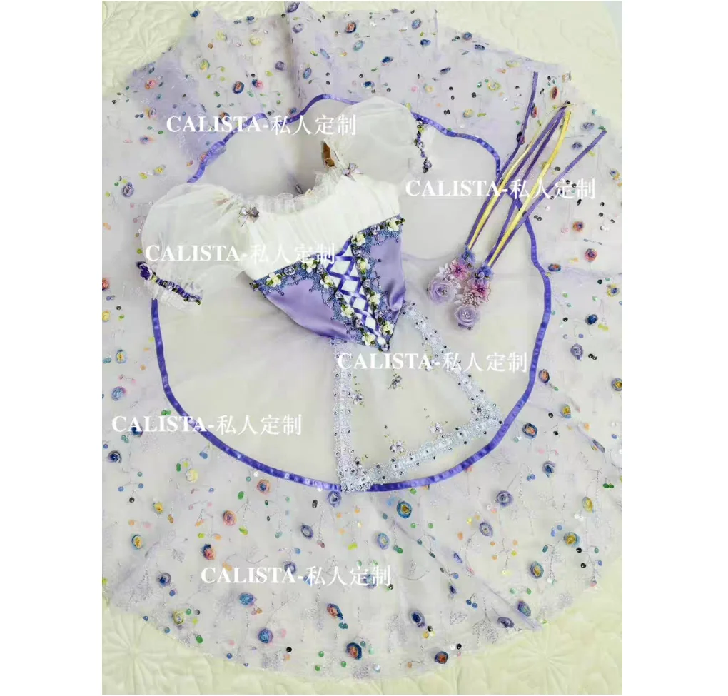 2024 New design of the Gebeelia tutu can not close the daughter variations purple embroidered floral diamond-encrusted dress