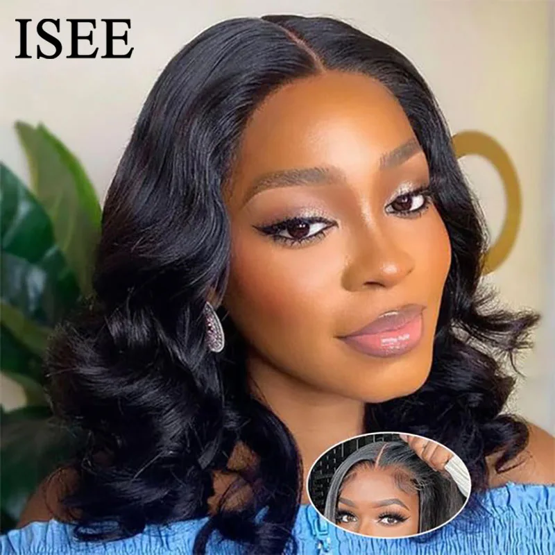 

ISEE Hair Pre Bleached Knots Lace Front Body Wave Bob Hair Wig Human Hair Wear And Go Pre Cut Pre Plucked Glueless Wig For Women