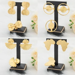 2PCS Jewelry Set for Women Wedding Bride Gifts 18k Gold Plated Earrings and Ring Jewelry Accessories African Map Clip Earrings
