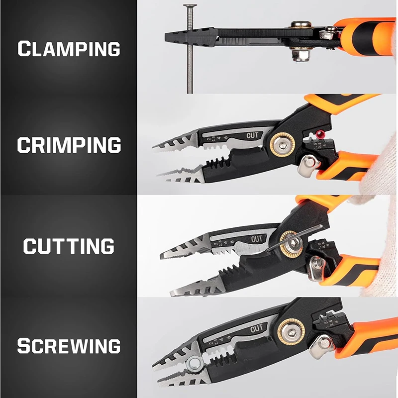 6 In 1 Multifunctional Electrician Pliers Wire Stripper Crimping Cutting Hand Tools 8 Inch Long Nose Pliers Multi Tool