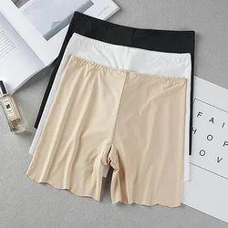 Women Ice Silk Safety Panties Elastic Comfortable Solid Color Thin Seamless Underwear Anti-Exposed Breathable Boyshort Summer