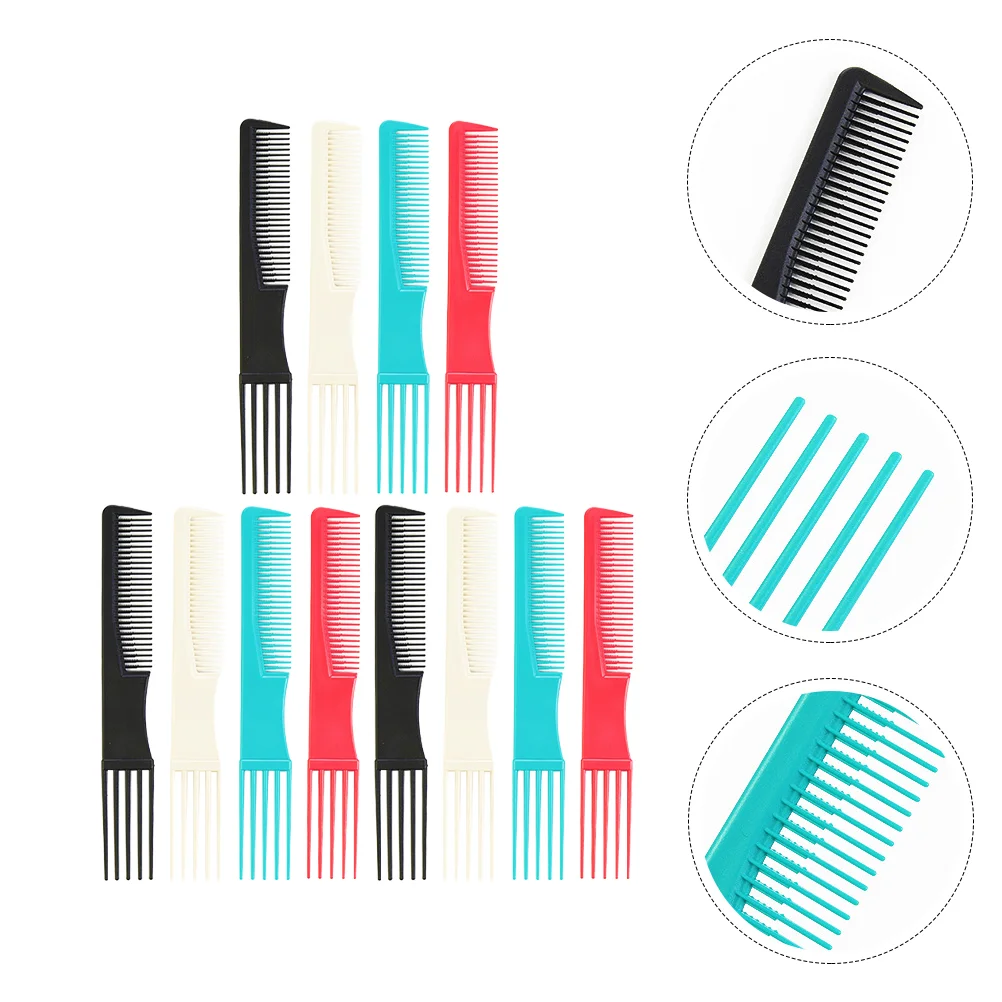 

12 PCS Modeling Five-Fork Hairdressing Comb Man Combs Men Flat Plastic Curly Hairbrushes