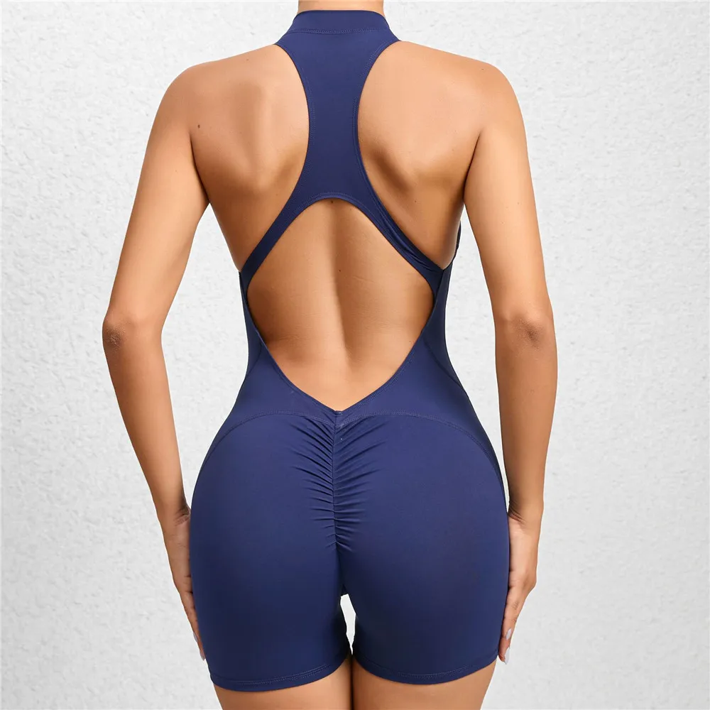 2026 Pad Sleeveless Deep V Exercise Gym Yoga Set One Piece Jumpsuit Women Sport Workout Fitness Scrunch Shorts Active Wear XP301 - Image 3