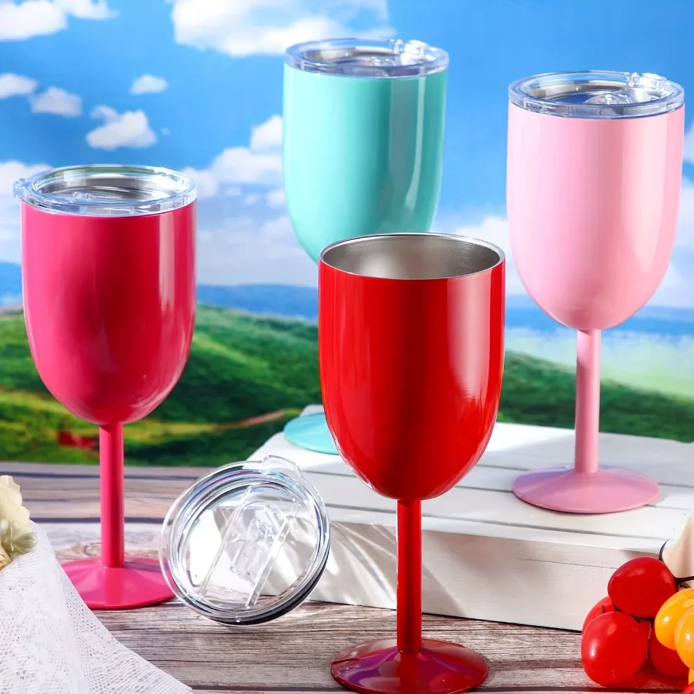 1pc 10oz Stainless Steel Wine Glass Cup 10oz Double Walled Vacuum Insulated Wine Tumbler With Lid For Bar Pub Club Party Goblet