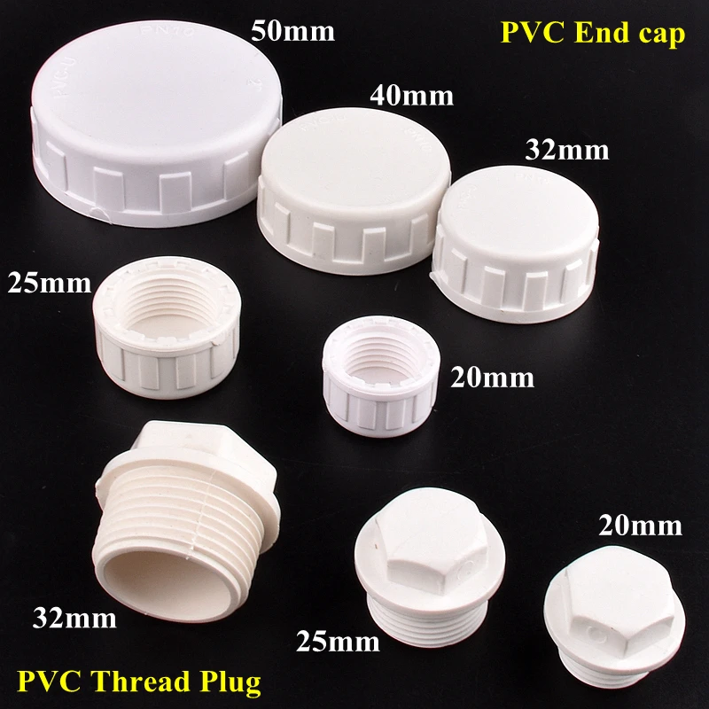 2Pcs PVC Thread Connector Aquarium Fish Tank 20~50mm Thread Ball Valve Direct Elbow Tee Plug Cap Water Pipe Copper Thread Joints