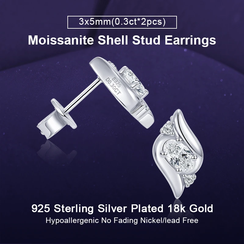 IOGOU Unique Design 3x5mm Oval Cut Moissanite Diamond Stud Earrings for Women 925 Silver Jewelry Certified Original Accesories