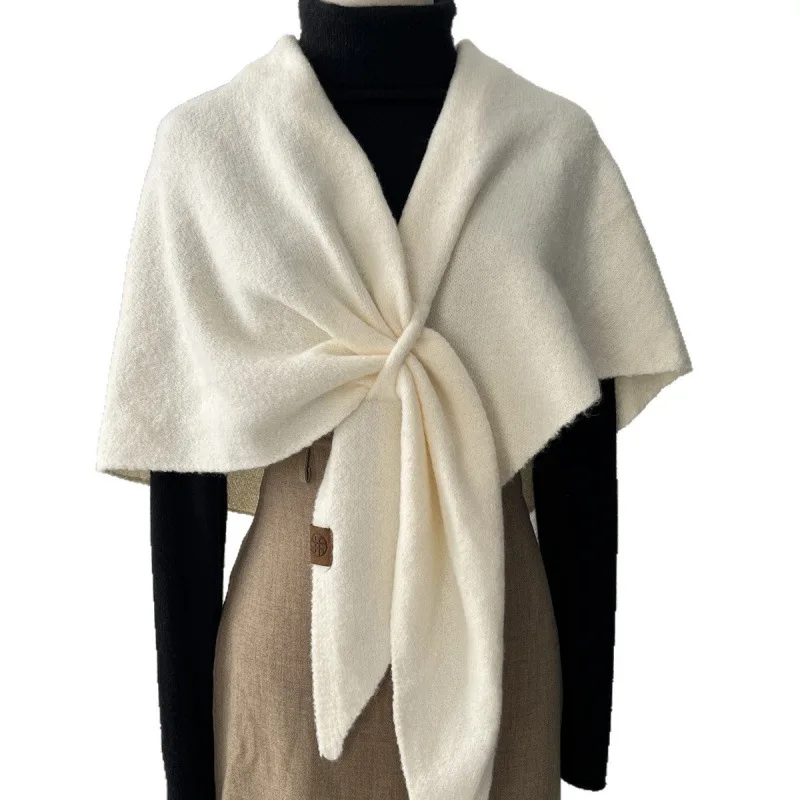 الخريف والشتاء النسخة الكورية الجديدة المرأة الرقبة التفاف الصوف المخلوطة الثلاثي شال الإناث سميكة مع محبوك الكتف الدافئ