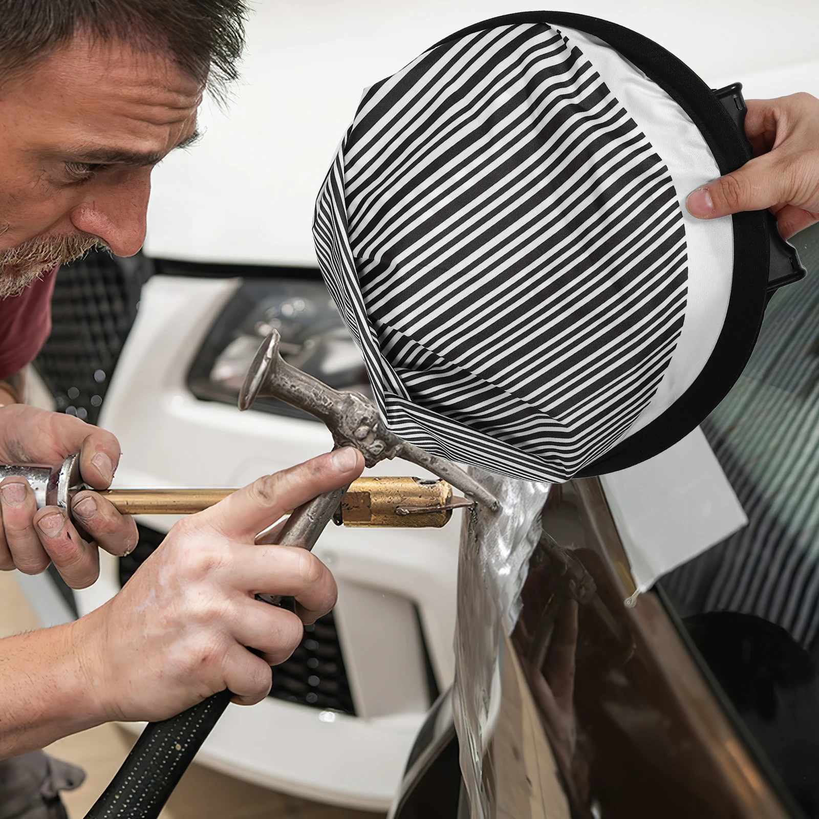 

80Cm Triangular Striped Reflector Board Foldable Portable Dent Repair Panel For Car Scratch Hail Damage Light Balancing