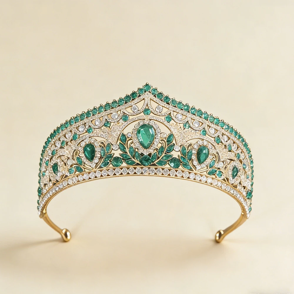 Gilded Red Blue-green Rhinestone Crown Retro Palace Style Luxurious Hair Crown Large Gemstone Inlay Banquet Bride Queen Design view 3