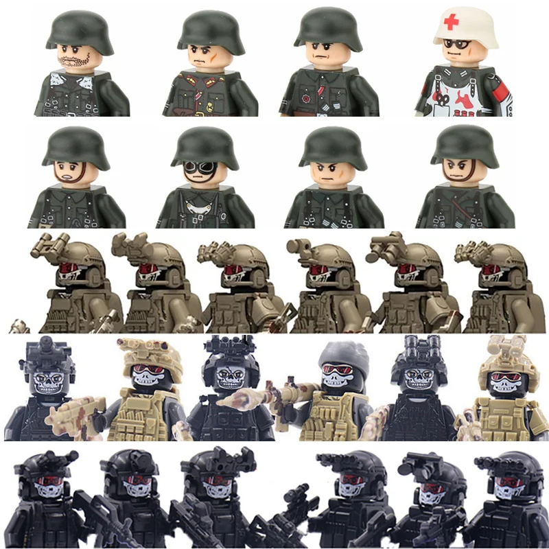 WW2 Military Building Blocks Solider Figures Gifts Weapons Guns Special Force Helmets Vests Equipments Children Adults Toys MOC