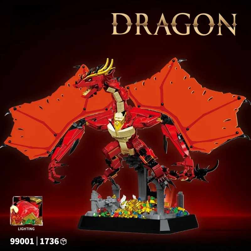 

Glowing Red Dragon MOC Building Blocks Creative Technical Fire Dragon Mythical Animal Desk Decor Holiday Gift Idea