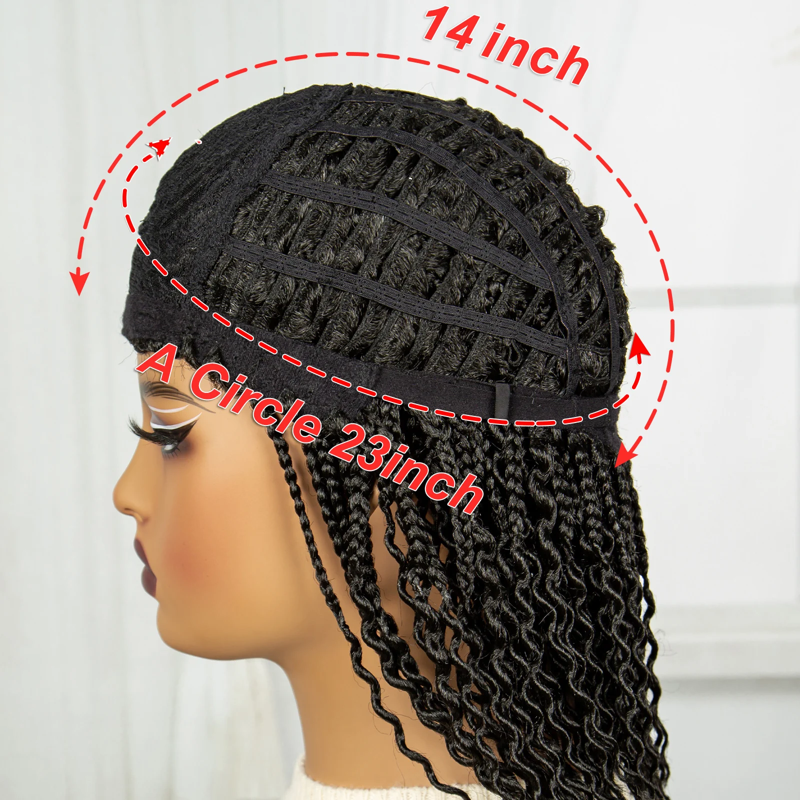 14 Inch Synthetic Braided Wigs Full Machine Made Wigs Rose Net Wigs Natural Short Curly Knotless Box Braids Wigs for Black Women