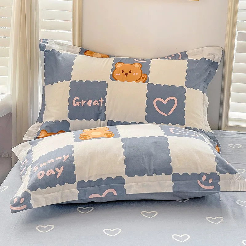 

Cotton Pillowcase Sunny Day Cartoon Bear Print Soft Bedding Cover for Student Dorm Room Kids Sleeping Cushion Sofa Pillow Set
