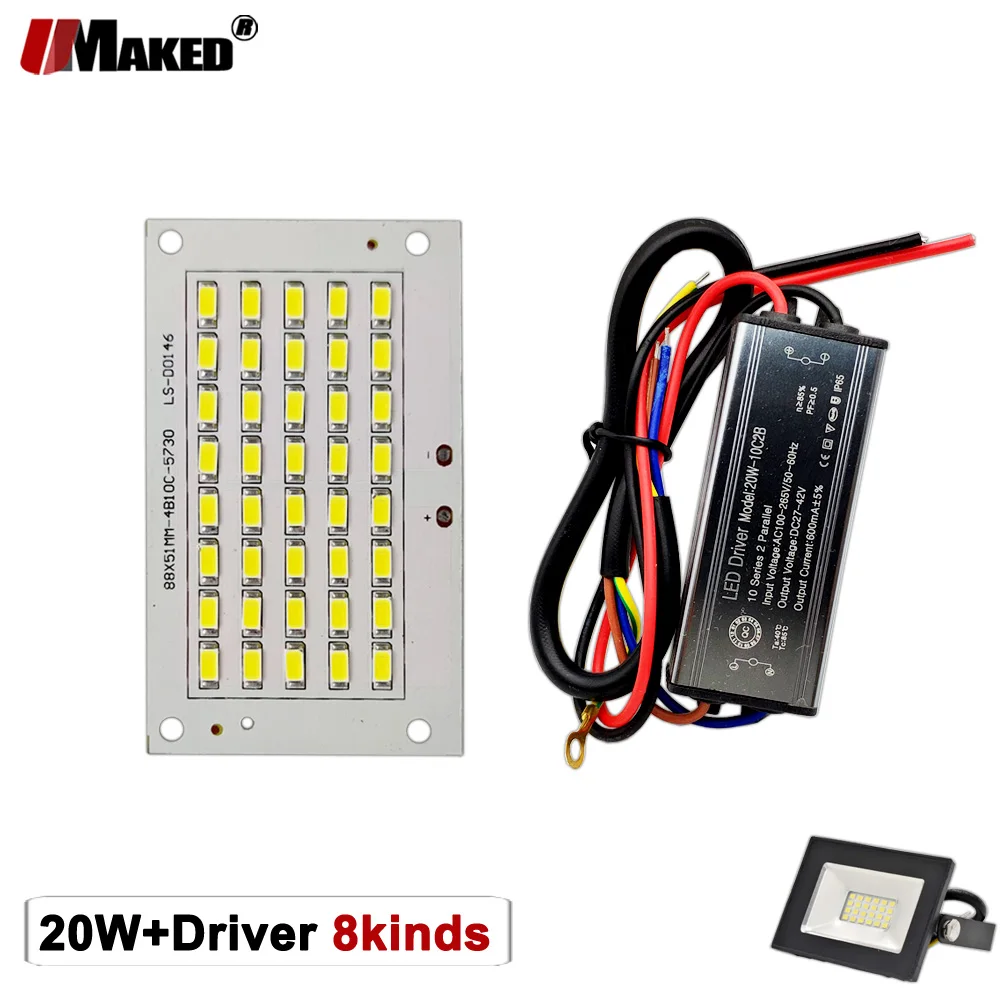 

LED PCB+Driver AC85-265V IP65 Floodlight Plate Replace Kit 20W SMD5730/2835/5054 Light Source Full Power Panel For Outdoor Lamps