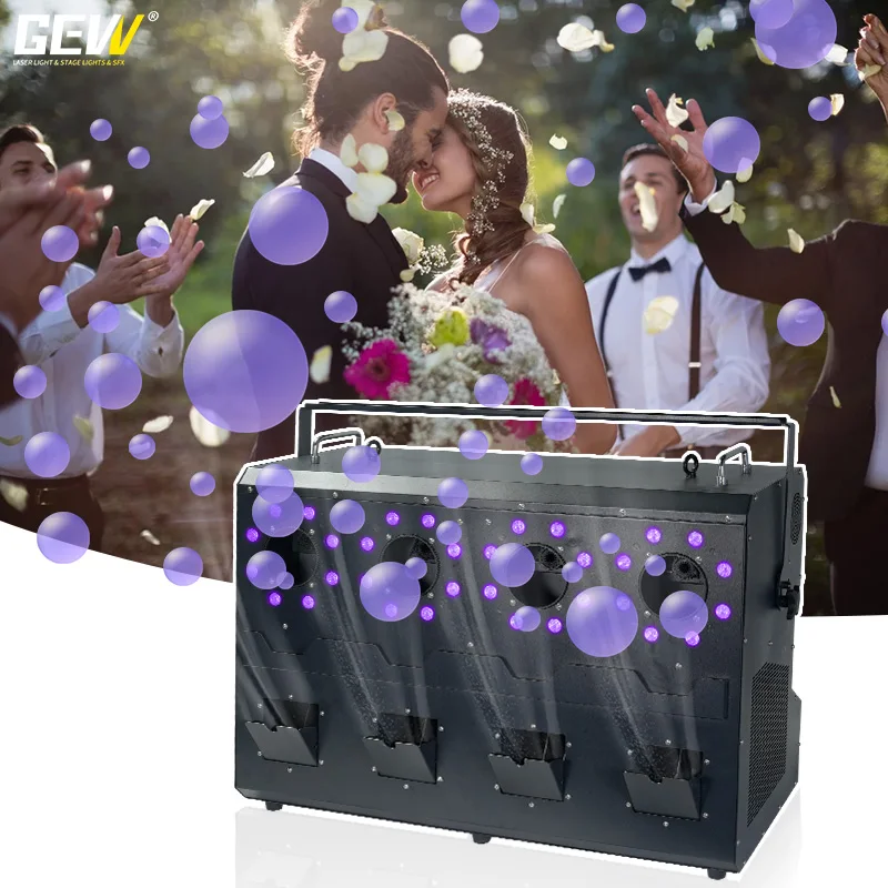 

GEVV 4 Head Fog Bubble RGB 3in1 LED DMX Remote Control Bubble Smoke Machine for Outdoor Christmas Wedding Party