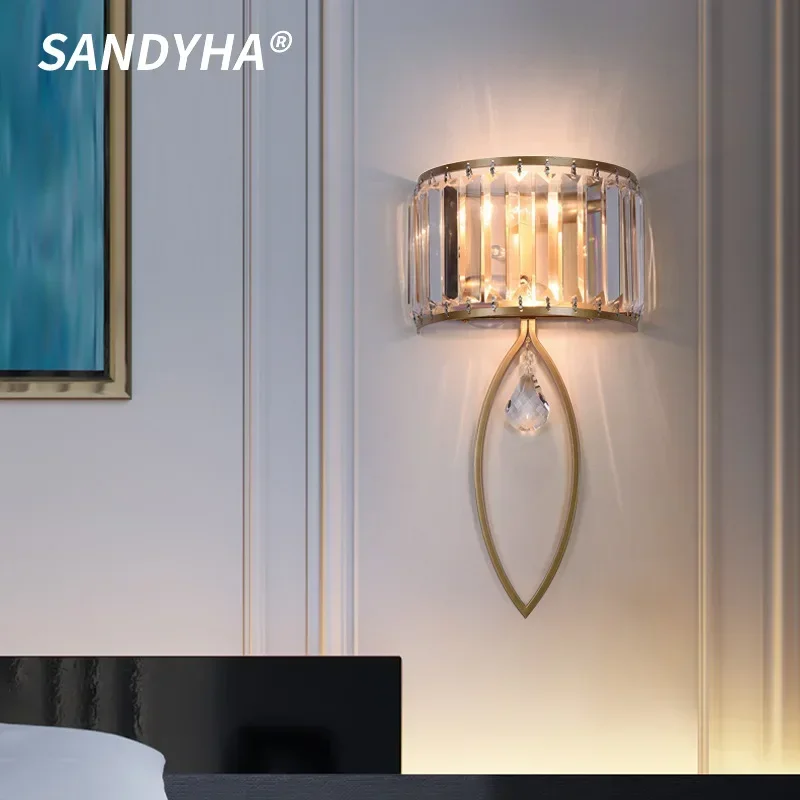 

SANDYHA Living Room E14 Wall Lamps Nordic Minimalist Crystal Suitable For Bedroom Headboard Foyer Aisle Decor Lighting Fixtures