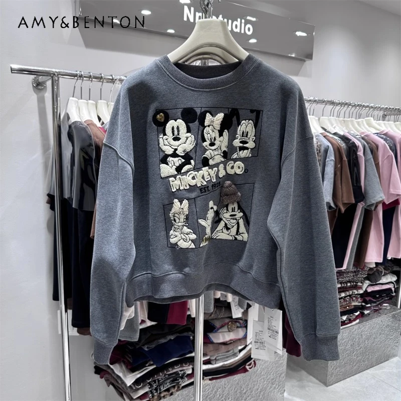 

Autumn Winter Oversize Kawaii Hoodies Women's Medium And Long Loose Casual Chic Three-dimensional Cartoon Velvet Warm Sweatshirt