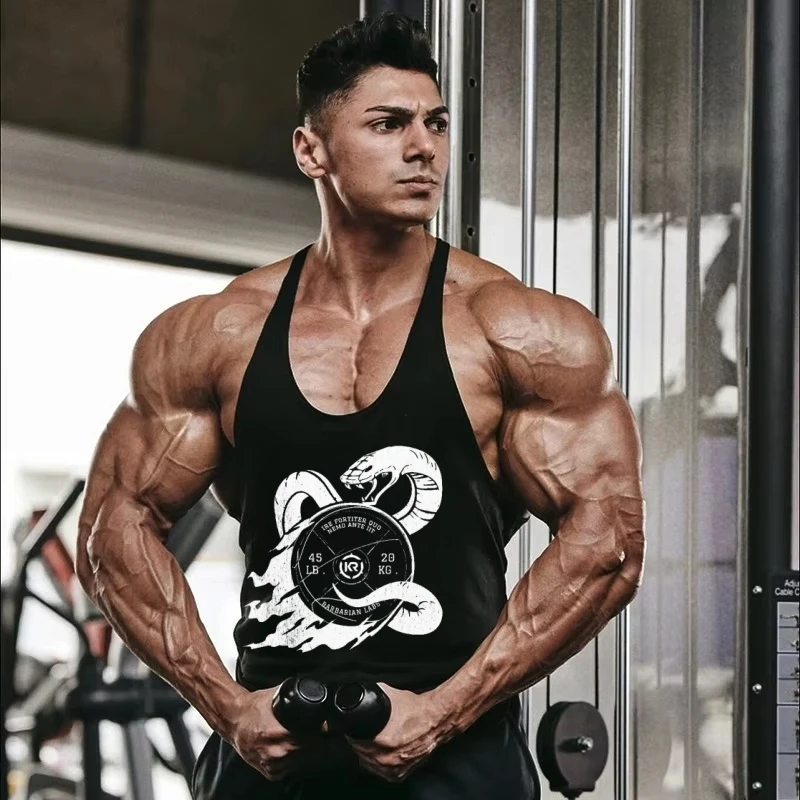 

Men's Cotton Fitness Stringer Vest - Muscle Sleeveless Bodybuilding Shirt, Breathable Sports Vest for Gym Workout Training