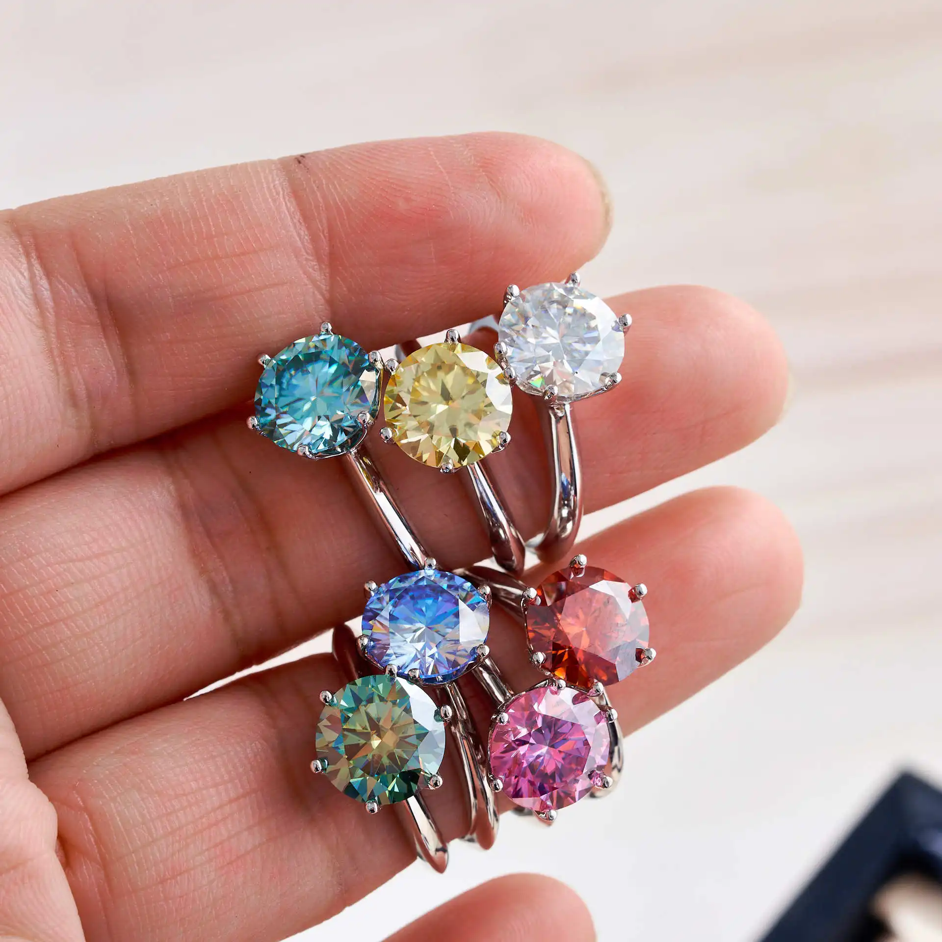 Classic 6 Prongs 5 Carat 11mm Round Moissanite Ring Sterling Silver  High Clarity D Color lab Diamond Rings Woman fine Jewelry