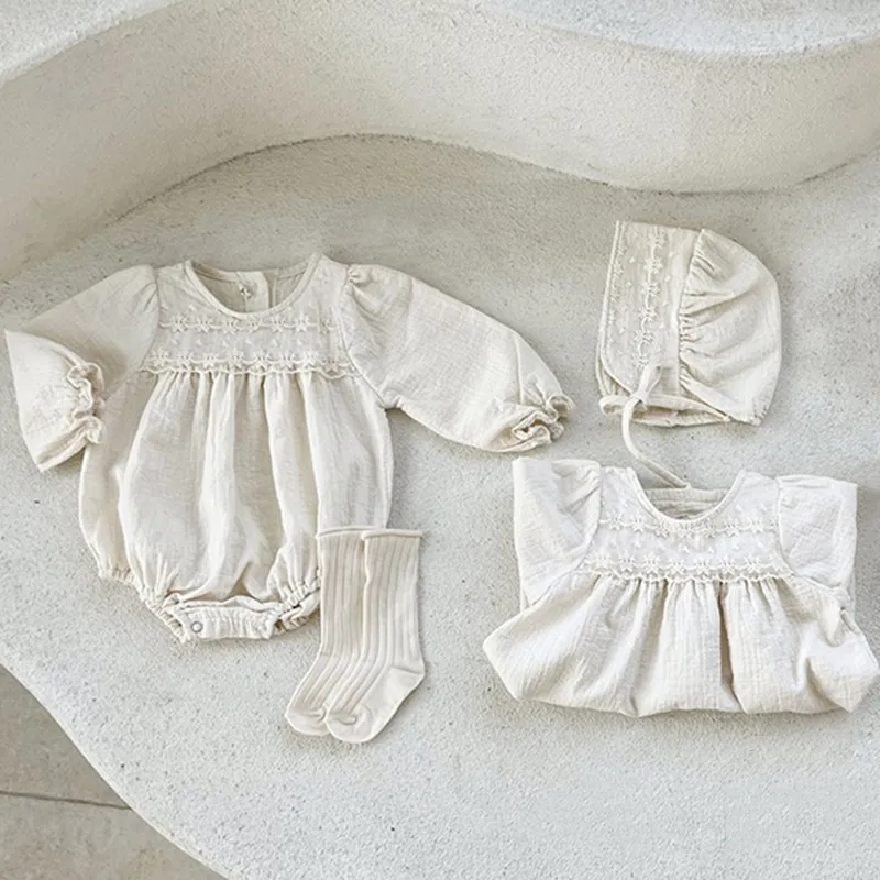2024 Summer New Thin Baby Girl Long Sleeves Dress Children Cotton Linen Pure Color Loose Dresses Toddler Casual Homewear Outfits