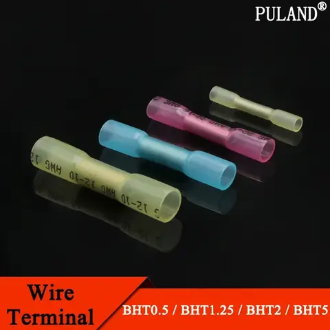 10/100 Pz Cavo Termoretraibile Tubo Terminale BHT0.5 BHT1.25 BHT2 BHT5 AWG22-10 Impermeabile Butt Crimpare Rame connettore isolato