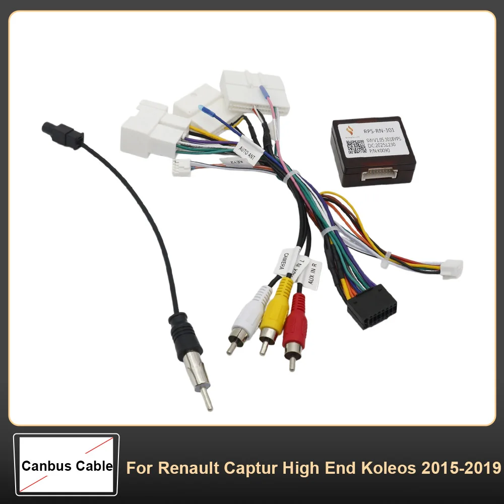 16PIN Car Wiring Harness Canbus Decoder Power Cable Adapter For Android DVD Radio For Renault Captur High End Koleos 2015-2019