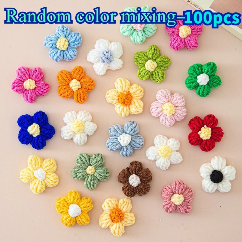 

10/50/100Pcs Colorful Cotton Fluf Flowers Women DIY Handmade Knitted Flower Hats Clothing Material Ornaments Sewing Patches