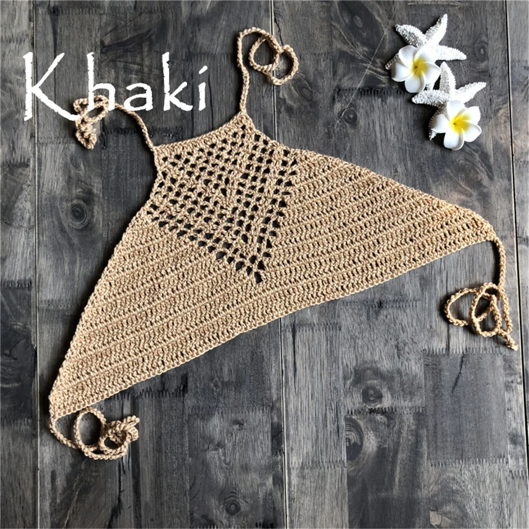 6 Farben Häkel-Strick-Bikini-Oberteil mit Neckholder, Damen-Badeanzug, Badebekleidung, Badeoberteil, Badeanzug, ausgeschnittenes Strand-Oberteil V4192 – Detail 16
