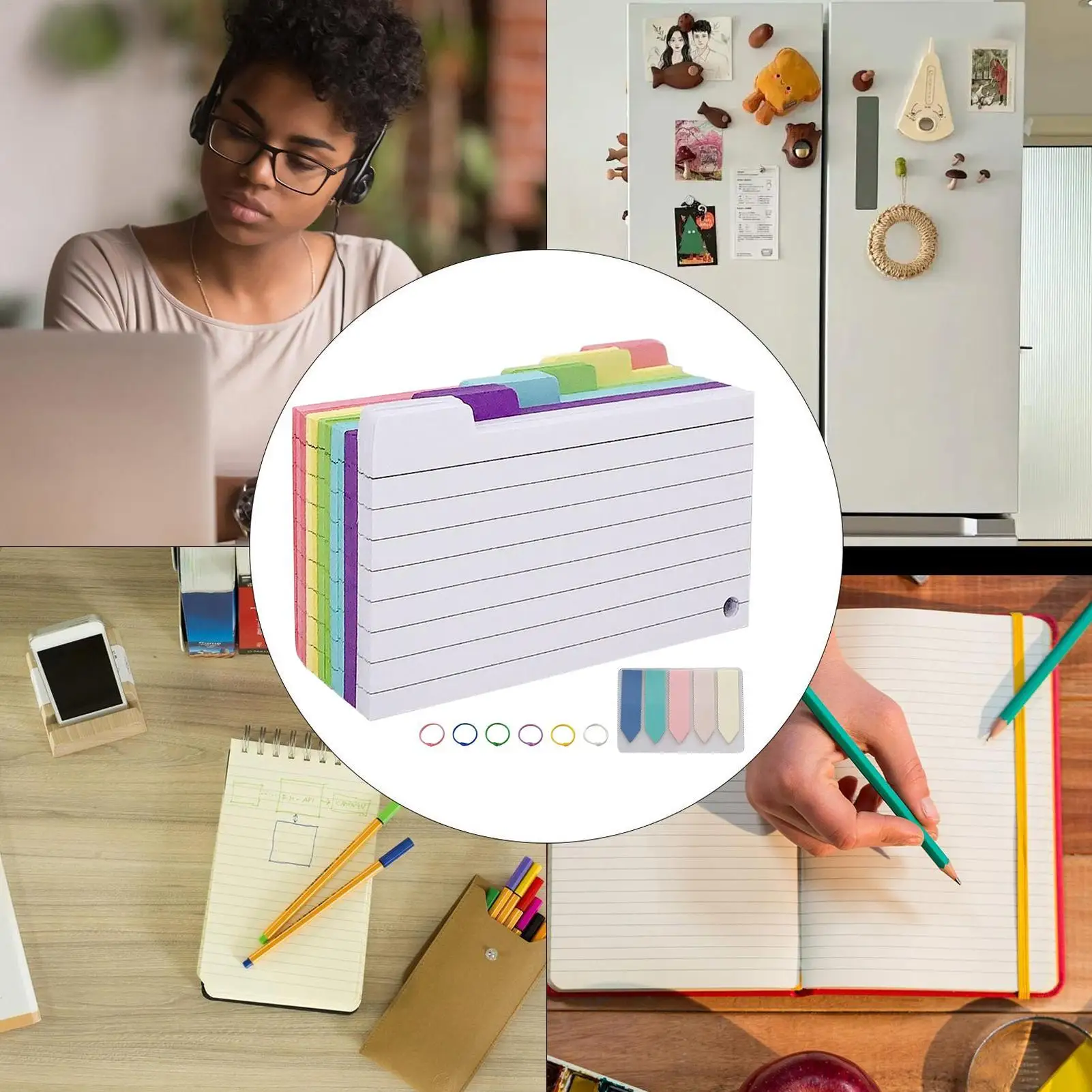 Index Cards 300-Piece Heavyweight Colored Lined Flash Cards School Supplies With Stickers For Recipe Household Affairs Teacher