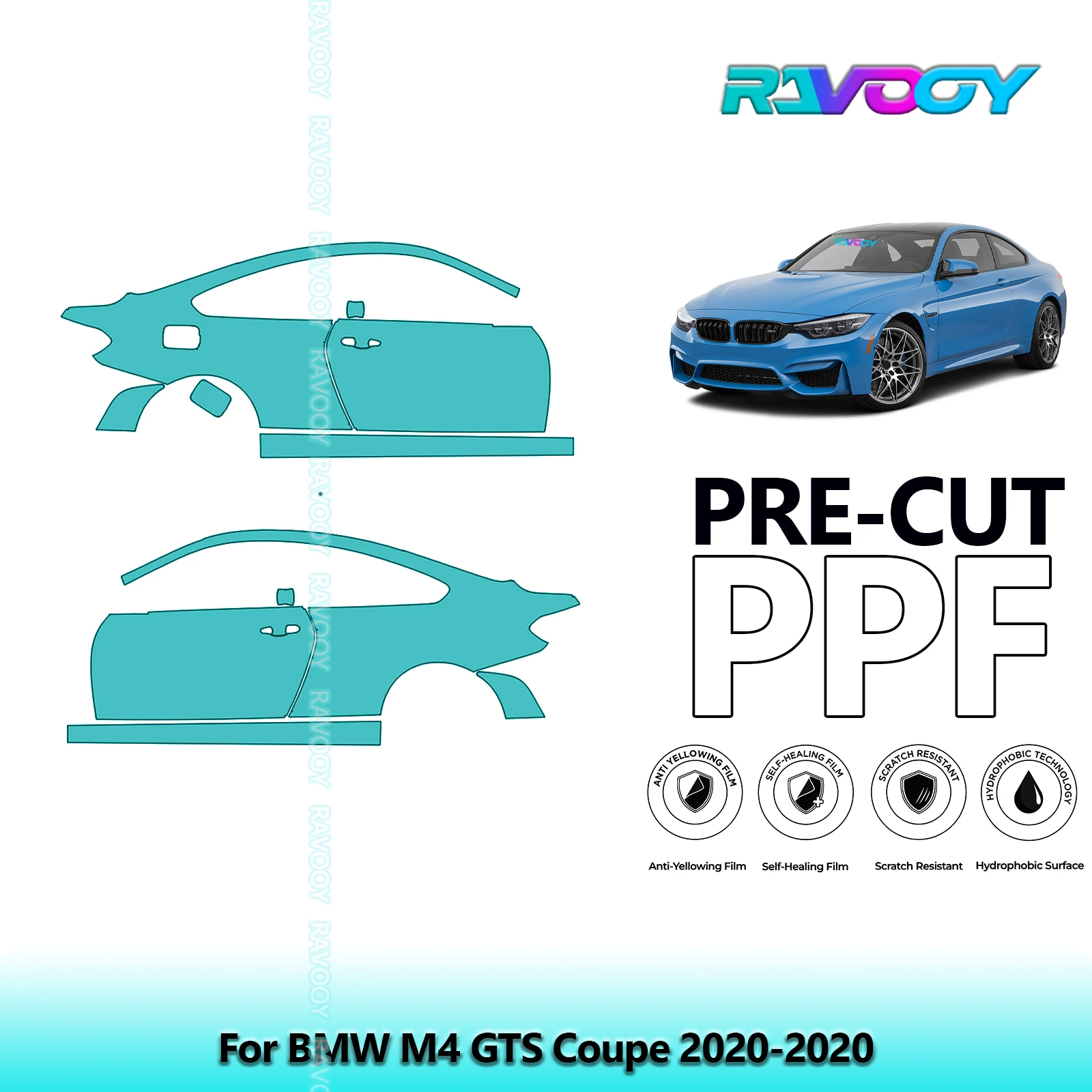 

For BMW M4 GTS Coupe 2020-2020 8.5mil Clear Matte Pre-Cut PPF Door & A/B Pillar Kit TPU Paint Protection Film Set