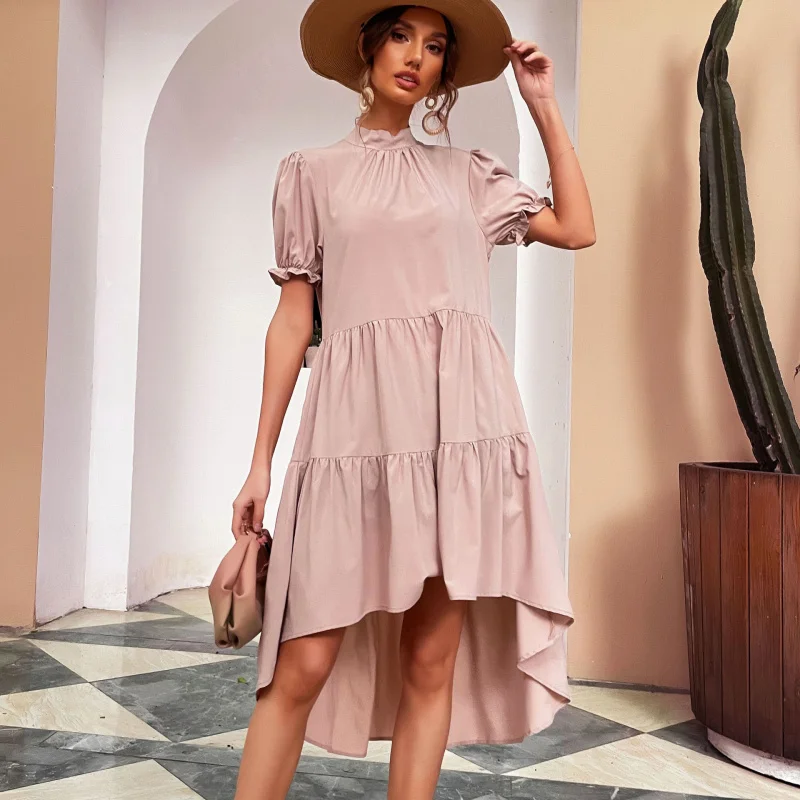 

New Arrival Summer 2025 New Solid Color Irregular Loose Pleated Dress