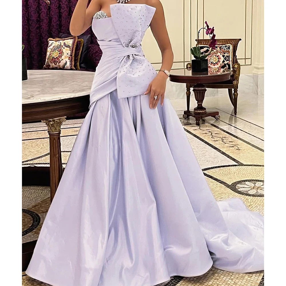 Robe de soirée trapèze personnalisée, longueur au sol, sans bretelles, sans manches, à la mode, en cristal, drapée Simple, dos nu, robe de soirée