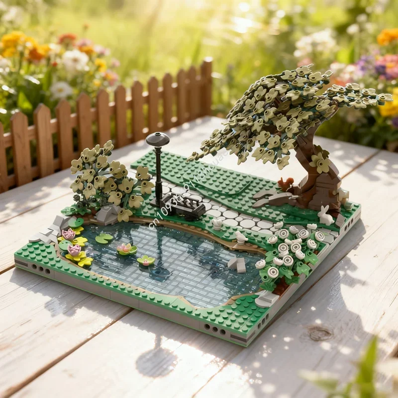 

1026 деталей MOC: Конструктор «Город на пруду», развивающая игрушка, DIY, рождественский подарок, креативный обучающий конструктор для детей на день рождения