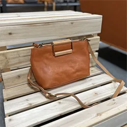 Borsa da donna in pelle di mucca naturale fatta a mano Johnature 2024 nuova borsa retrò semplice borse a tracolla in tinta unita di grande capacità