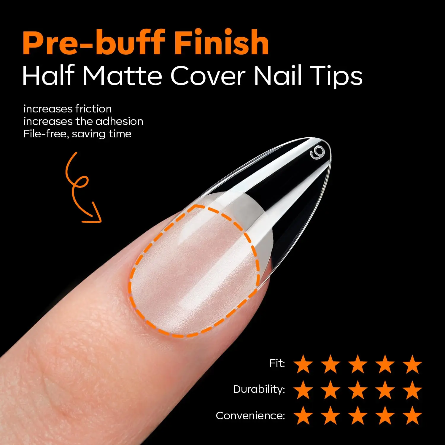 500Pcs Medium Almond Nail Tips - Pre-shaped Half Matte Full Cover Acrylic Gel X False Nail Tip Press on Nails for Nail Extension