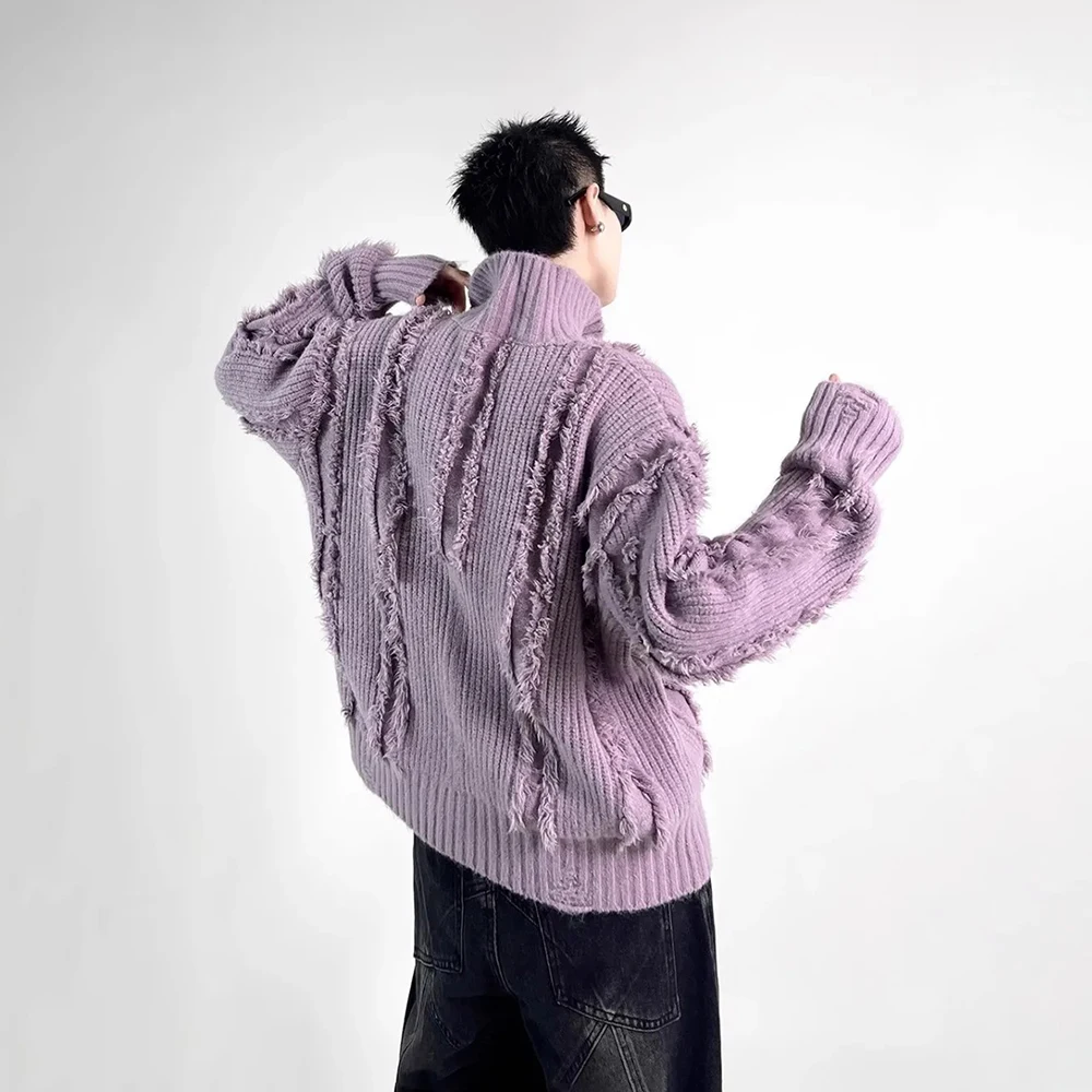 Mens Sweater Ripped Tassel Casual Sweater Autumn Streetwear Fashion Versatile Campus Performance Long Sleeve Tops Men'S Clothing