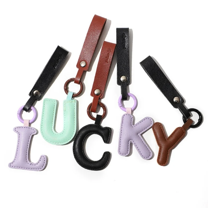 Leather 26 Bubble Letter Keychain Initial Pendant Coarse Charms Women Men Keychain Exclusive Gift