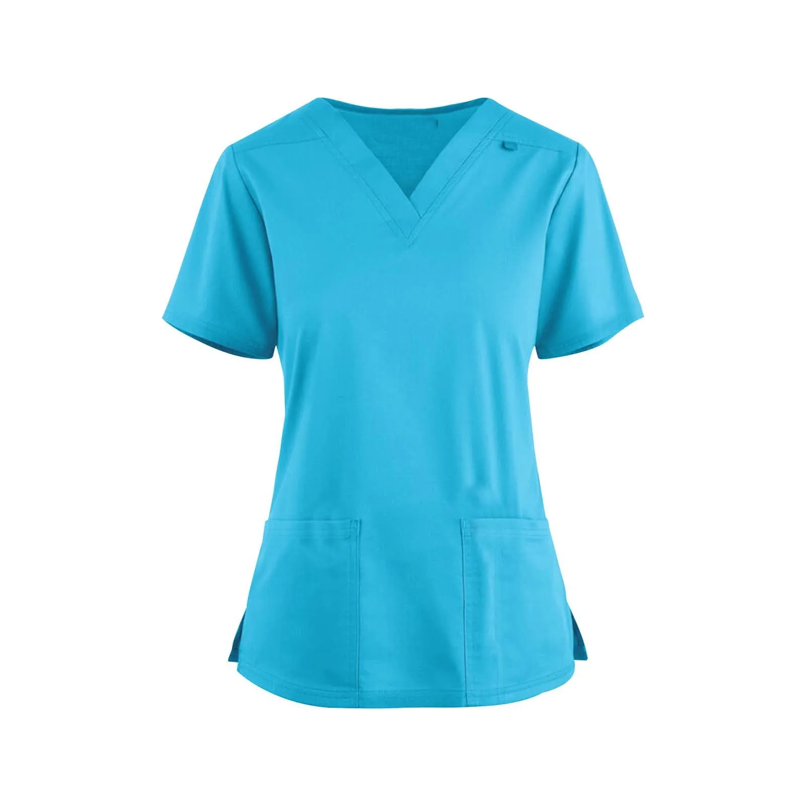 Women Care Workers T-Shirt Scrub Uniform Short Sleeved V Neck Pocket Solid Color Doctor Hospital Lab Workwear Spa Nursing Tops