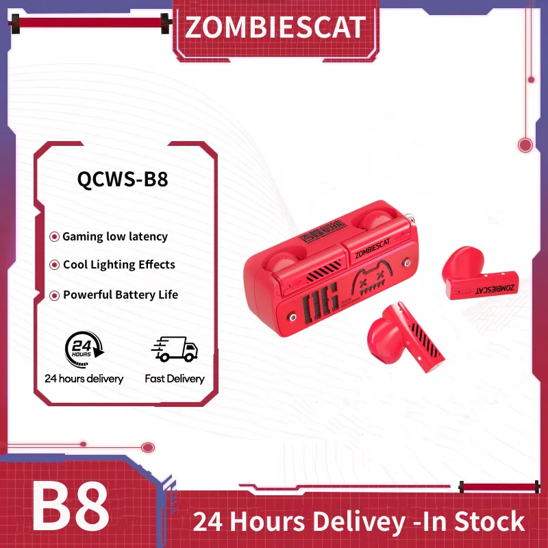 

New ZOMBIESCAT QCWS-B8 TWS Wireless Bluetooth v5.4 Earphones Long Battery Life Gaming Low Latency For Music Sports 2024 Earbuds