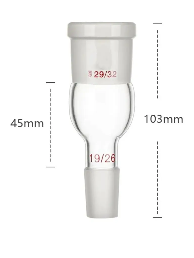 24/29, żeńskie złącze, 14/23, męskie złącze, szklane złącze redukcyjne, adapter do łączenia szkła, szkło laboratoryjne. — zdjęcie produktu 7