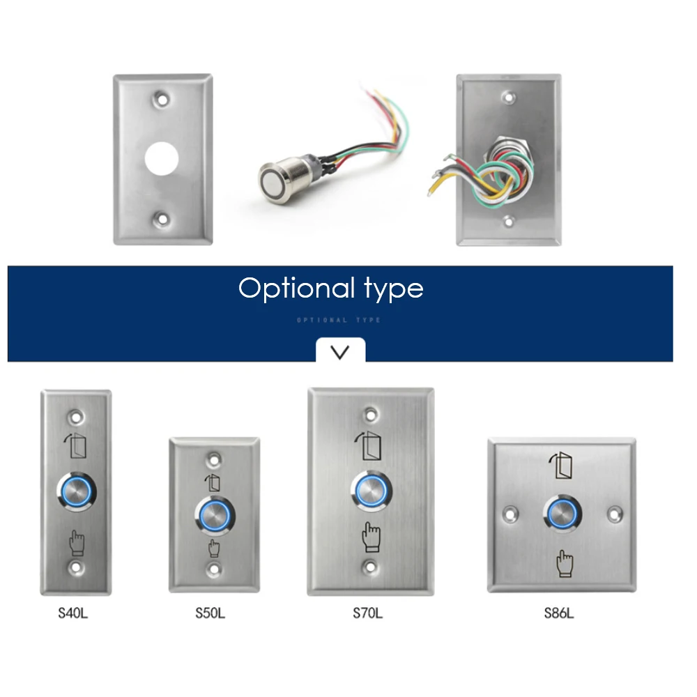 Backlight Stainless Steel Door Exit Button Release Push Switch Door Sensor for for Home Access Control Lock System S50L