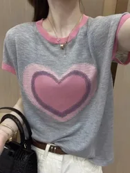 Love match color ice silk short sleeve summer thin linen knit shirt Korean version loose T-shirt female age reduction top