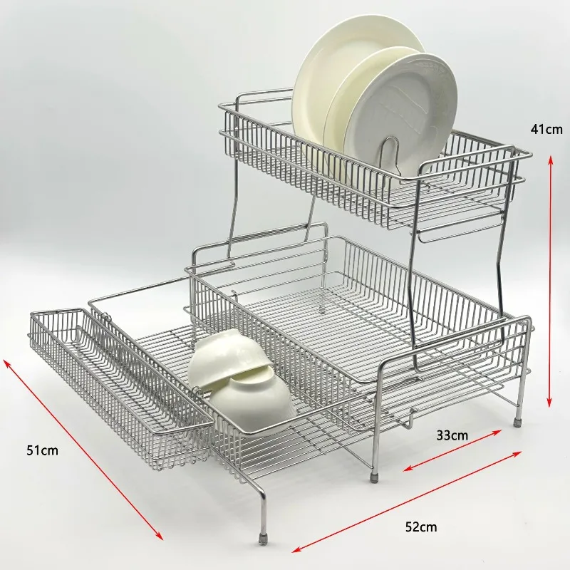 

Stainless steel double-layer Korean-style stretching dish rack, kitchen sink for dishes and chopsticks, drain basket,